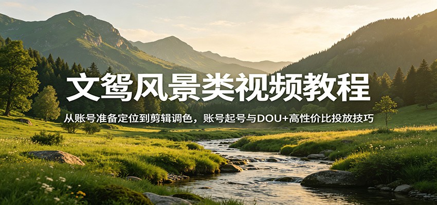 文鸳风景类视频教程：从账号准备定位到剪辑调色，账号起号与DOU+高性价比投放技巧-weichuangqy