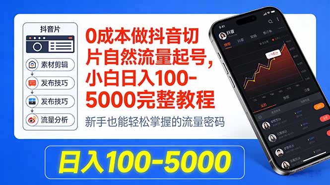 0成本做抖音切片自然流量起号，小白日入100-5000完整教程-weichuangqy