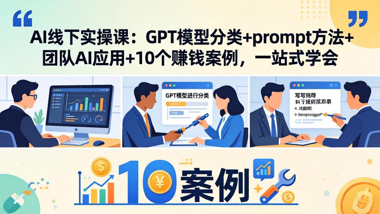 AI线下实操课：GPT模型分类+prompt方法+团队AI应用+10个赚钱案例，一站式学会-weichuangqy