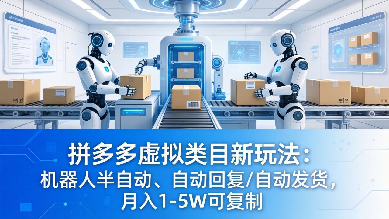 拼多多虚拟类目新玩法：机器人半自动、自动回复 /自动发货，月入 1-5W 可复制-weichuangqy