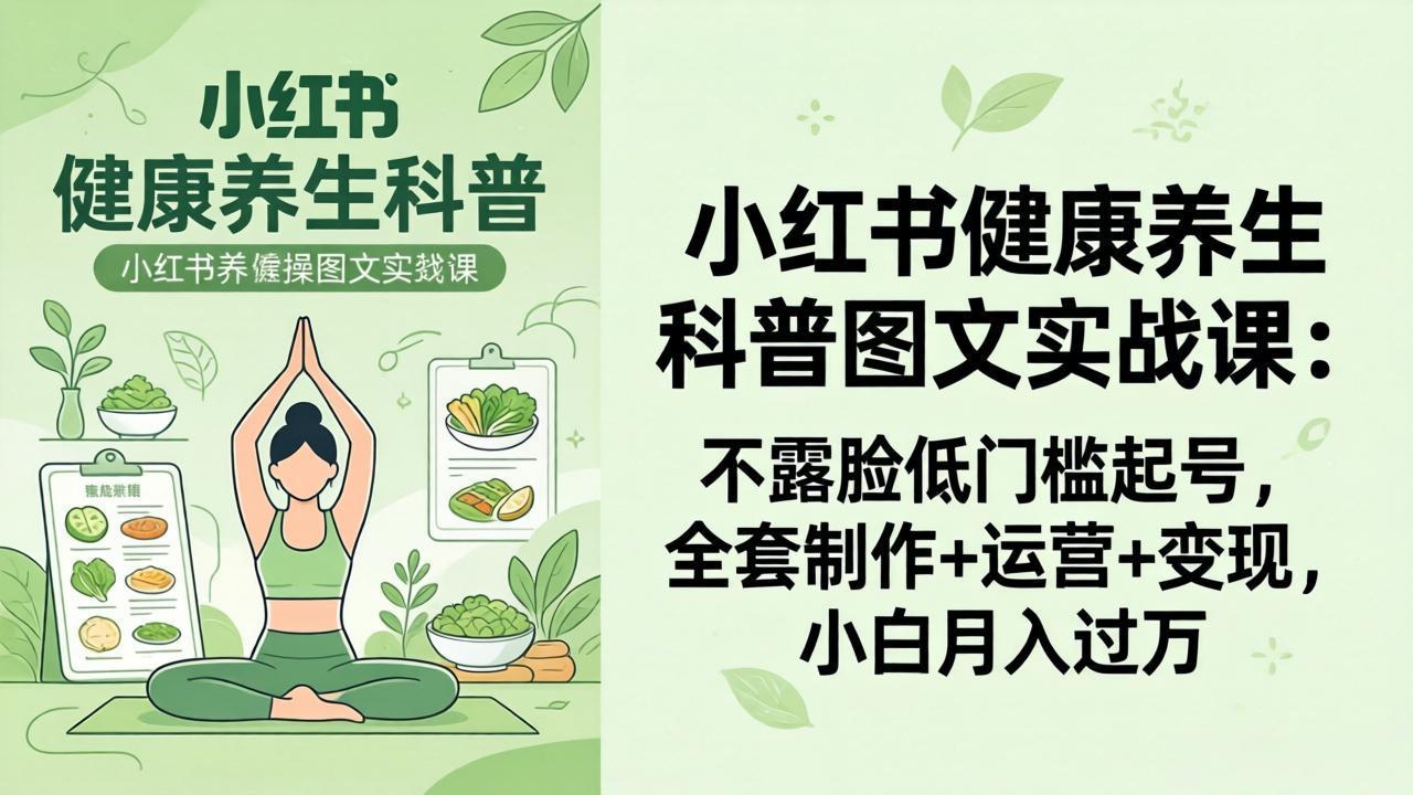 2026小红书健康养生科普图文实战课：不露脸低门槛起号，全套制作+运营+变现，小白月入过万-weichuangqy