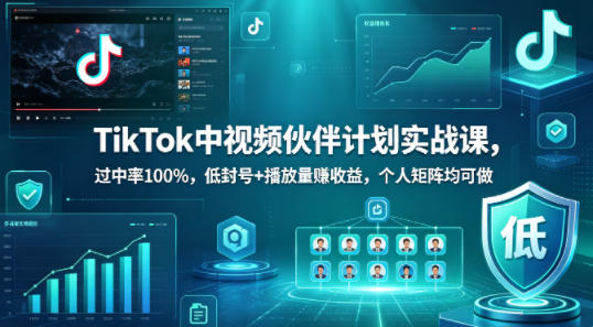 TikTok中视频伙伴计划实战课，过中率100%，低封号+播放量賺收益，个人矩阵均可做-weichuangqy
