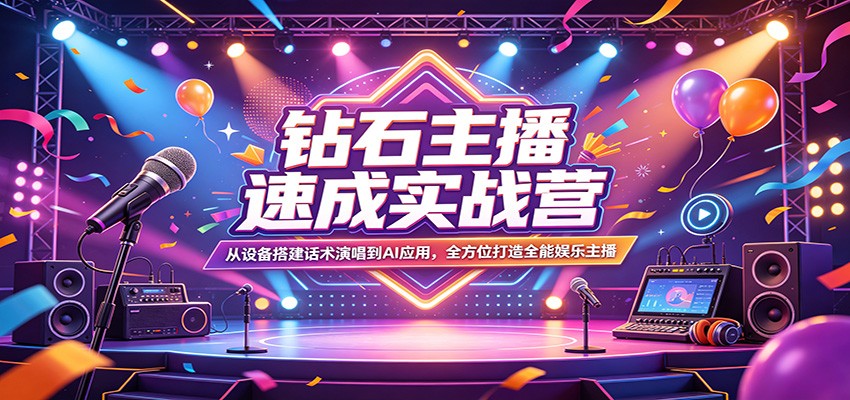 钻石主播速成实战营：从设备搭建话术演唱到AI应用，全方位打造全能娱乐主播-weichuangqy
