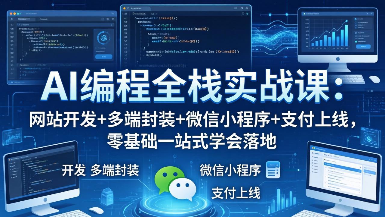 AI编程全栈实战课：网站开发+多端封装+微信小程序+支付上线，零基础一站式学会落地-weichuangqy