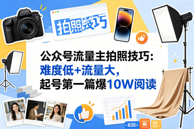 公众号流量主之拍照技巧赛道，难度低+流量大，起号第一篇就爆了10w阅读-weichuangqy