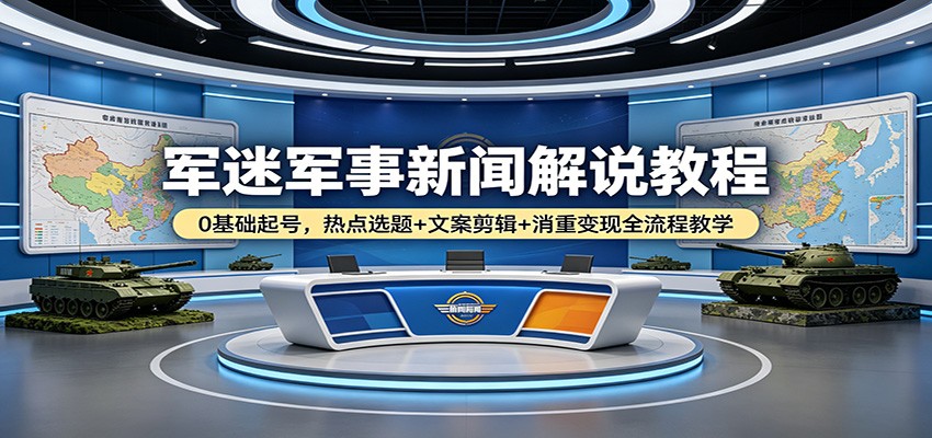 军迷军事新闻解说教程：0基础起号，热点选题+文案剪辑+消重变现全流程教学-weichuangqy