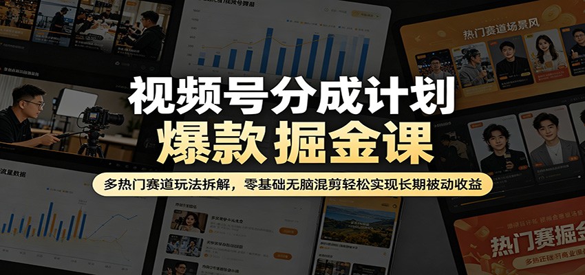 视频号分成计划爆款掘金课：多热门赛道玩法拆解，零基础无脑混剪轻松实现长期被动收益-weichuangqy