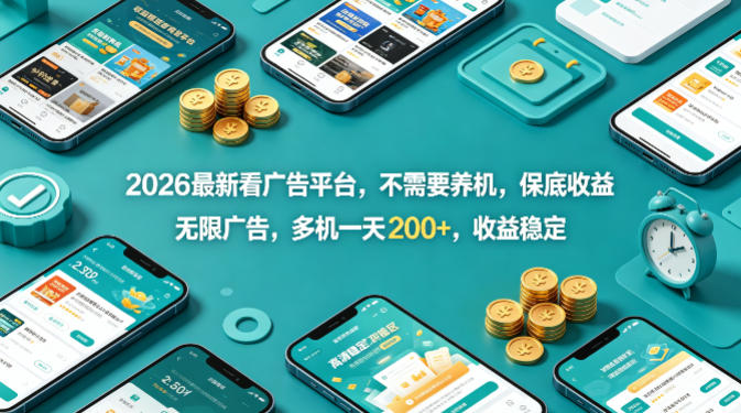 2026最新看广告平台，不需要养机，保底收益，无限广告，多机一天200+，收益稳定【揭秘】-weichuangqy
