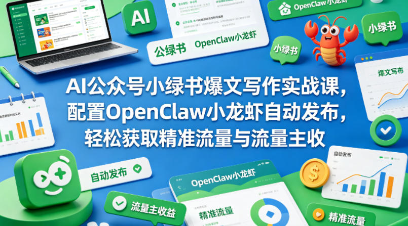 AI公众号小绿书爆文写作实战课，配置OpenClaw小龙虾自动发布，轻松获取精准流量与流量主收益-weichuangqy
