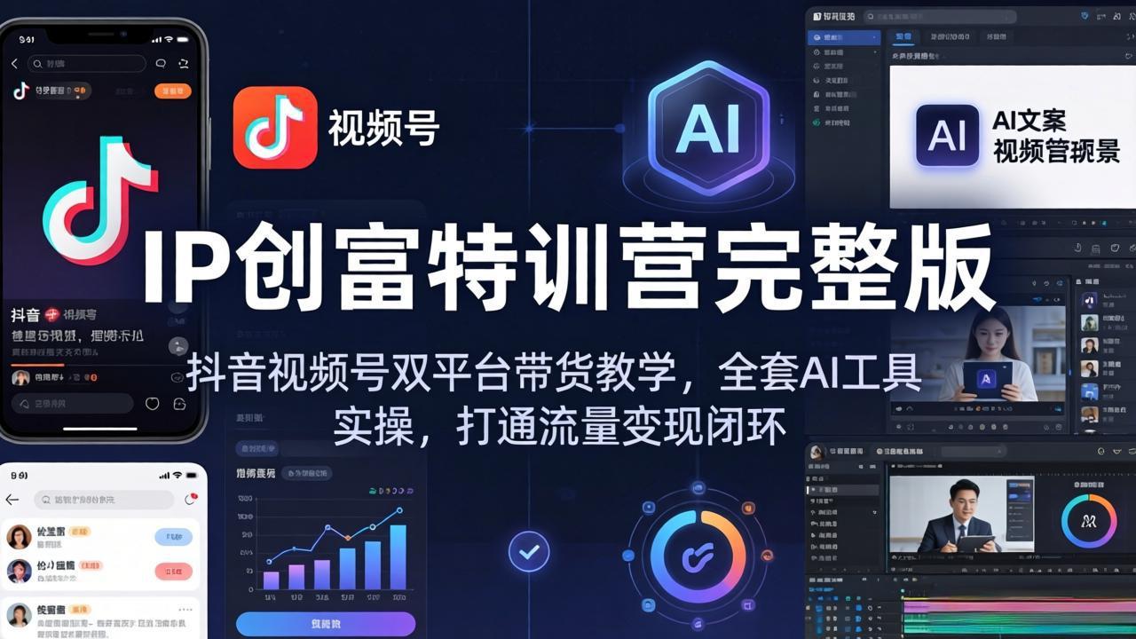 IP创富特训营完整版：抖音视频号双平台带货教学，全套AI工具实操，打通流量变现闭环-weichuangqy