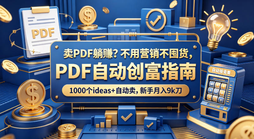 卖PDF躺賺？不用营销不囤货，PDF自动创富指南，1000个ideas+自动卖，新手月入9k刀【原创双语字幕】-weichuangqy