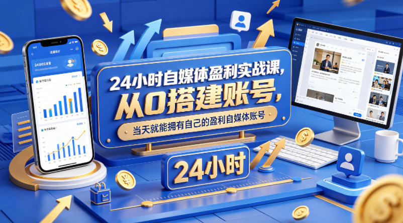 24小时自媒体盈利实战课，从0搭建账号，当天就能拥有自己的盈利自媒体账号-weichuangqy