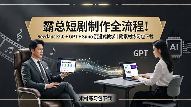 霸总短剧制作全流程！Seedance2.0 + GPT + Suno 沉浸式教学｜附素材练习包下载-weichuangqy