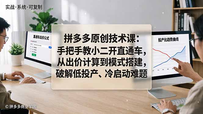 拼多多原创技术课：手把手教小二开直通车，从出价计算到模式搭建，破解低投产、冷启动难题-weichuangqy