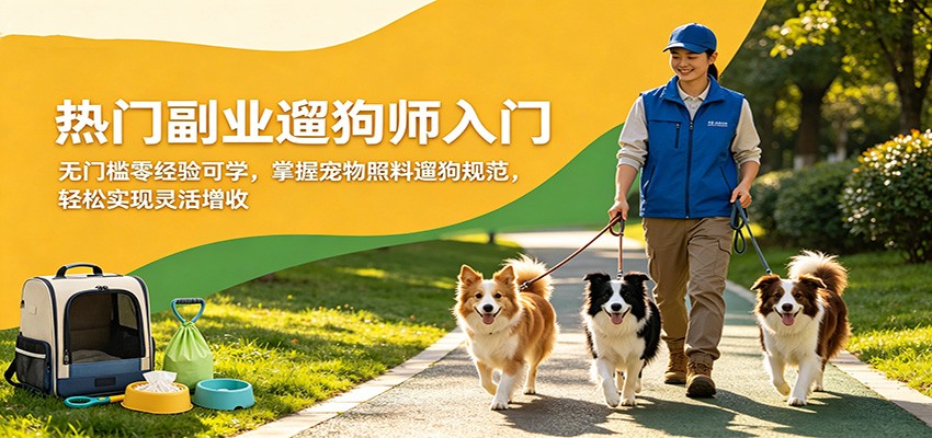 热门副业遛狗师入门，无门槛零经验可学，掌握宠物照料遛狗规范，轻松实现灵活增收-weichuangqy