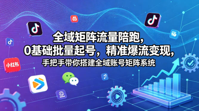 全域矩阵流量陪跑，0基础批量起号，精准爆流变现，手把手带你搭建全域账号矩阵系统-weichuangqy