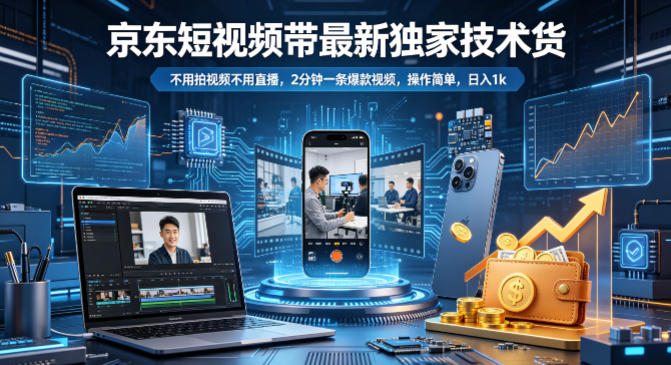 京东短视频带货最新独家技术，不用拍视频不用直播，2分钟一条爆款视频，操作简单，日入1k+【揭秘】-weichuangqy