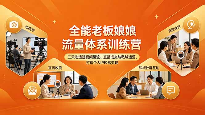 全能老板娘流量体系训练营，三天吃透短视频引流、直播成交与私域运营，打造个人IP轻松变现-weichuangqy