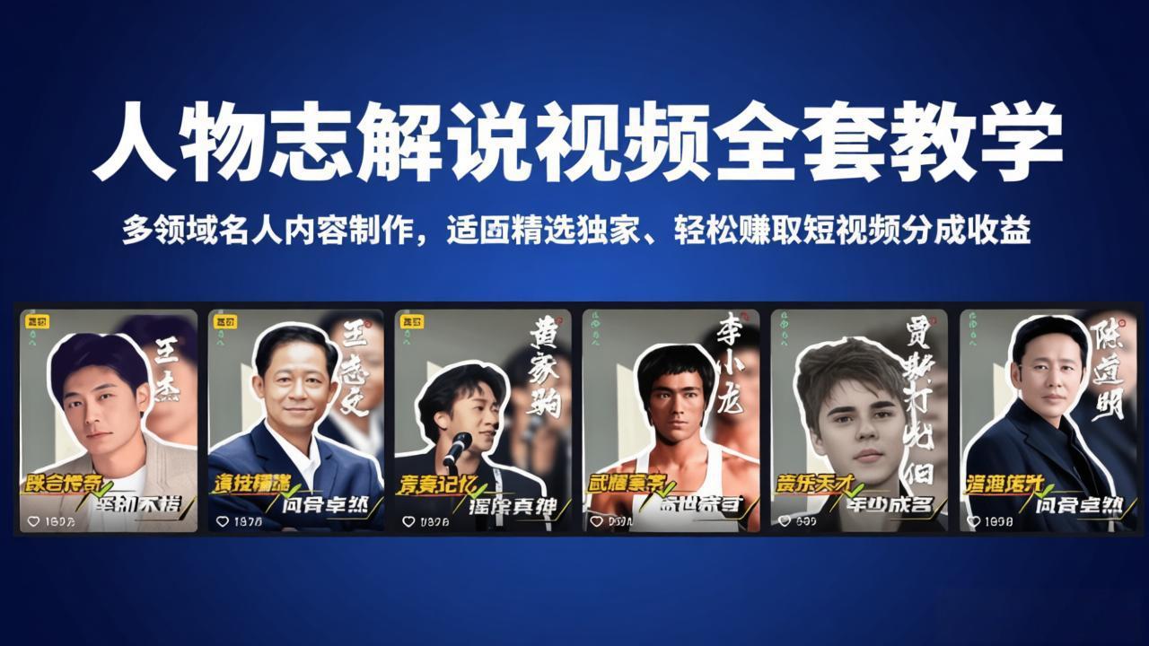 人物志解说视频全套教学，多领域名人内容制作，适配精选独家，轻松赚取短视频分成收益-weichuangqy