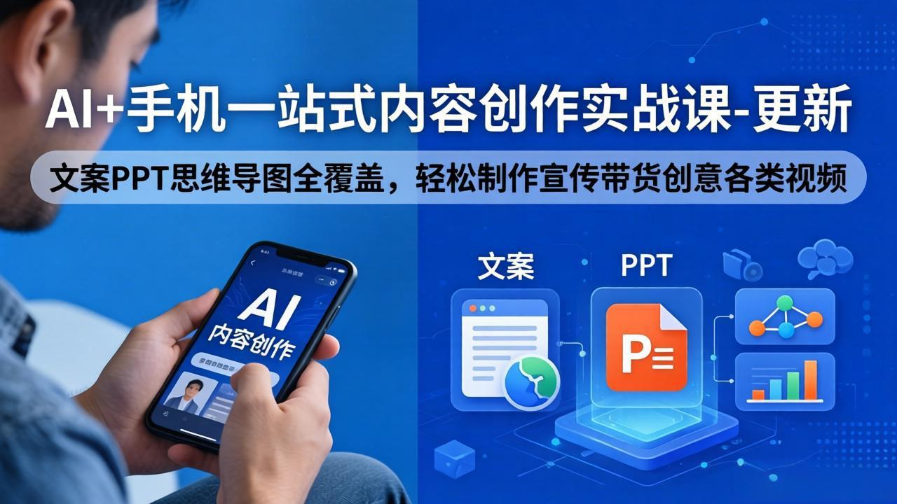 AI+手机一站式内容创作实战课-更新，文案PPT思维导图全覆盖，轻松制作宣传带货创意各类视频-weichuangqy