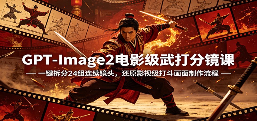 GPT-Image2电影级武打分镜课：一键拆分24组连续镜头，还原影视级打斗画面制作流程-weichuangqy