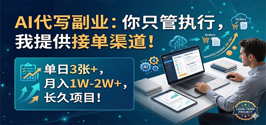 AI代写副业：你只管执行，我提供接单渠道！单日3张+，月入1W-2W+，长久项目-weichuangqy