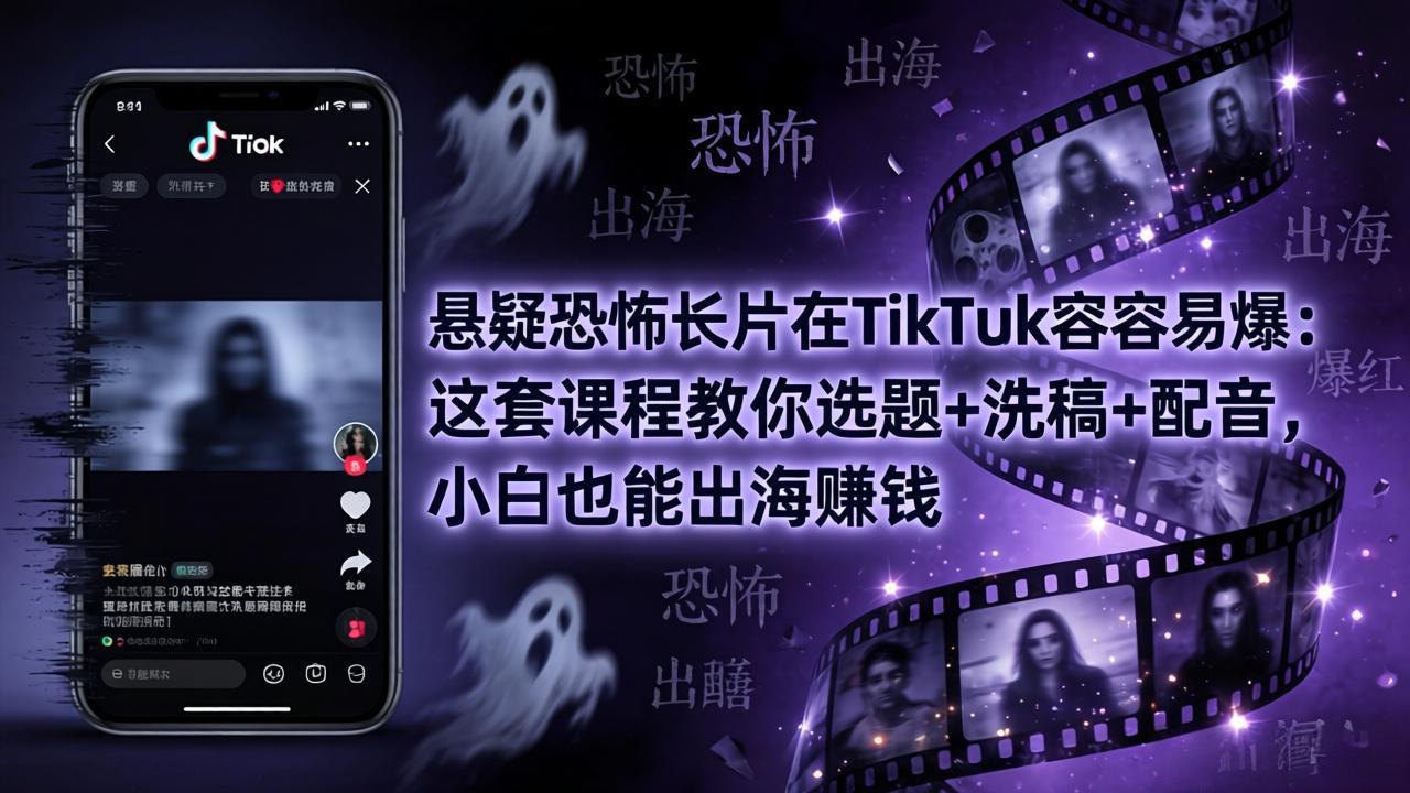 悬疑恐怖长片在TikTok最容易爆：这套课程教你选题+洗稿+配音，小白也能出海赚钱-weichuangqy