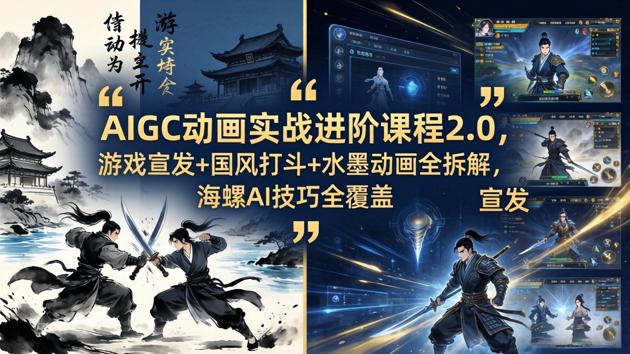AIGC动画实战进阶课程2.0，游戏宣发+国风打斗+水墨动画全拆解，海螺AI技巧全覆盖-weichuangqy