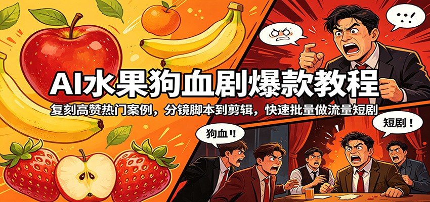 AI水果狗血剧爆款教程：复刻高赞热门案例，分镜脚本到剪辑，快速批量做流量短剧-weichuangqy