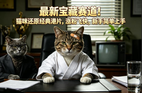 最新宝藏赛道！猫咪还原经典港片，涨粉飞快，新手简单上手-weichuangqy