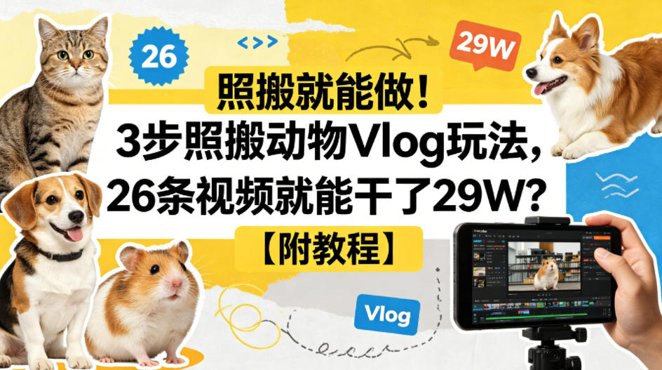 照搬就能做！3步照搬动物Vlog玩法，26条视频就能干了29W？【附教程】【赠coze一键生成工作流】-weichuangqy