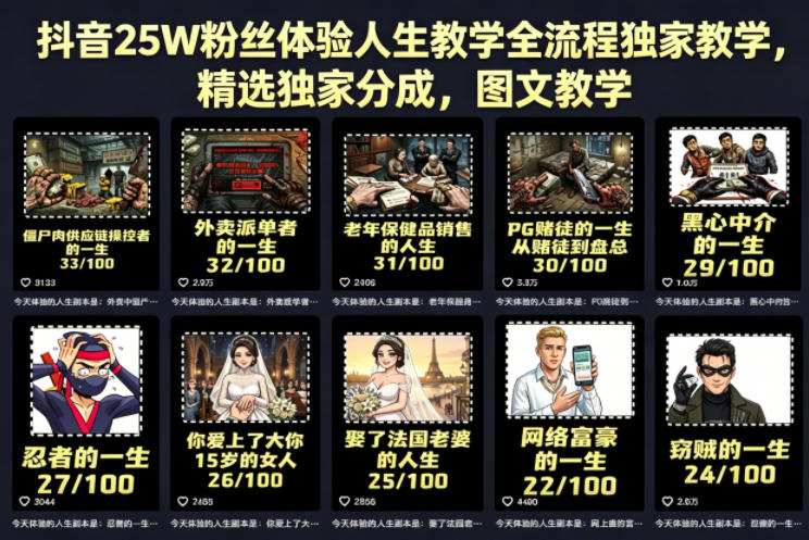 抖音25W粉丝体验人生教学全流程独家教学，精选独家分成，图文教学-weichuangqy