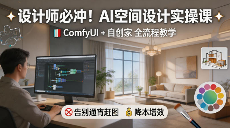 设计师必冲！AI空间设计实操课，ComfyUI+自创家全教学，告别通宵赶图，降本增效-weichuangqy