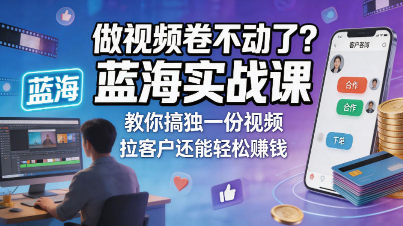 做视频卷不动了？蓝海实战课教你搞独一份视频，拉客户还能轻松賺钱！【原创双语字幕】-weichuangqy