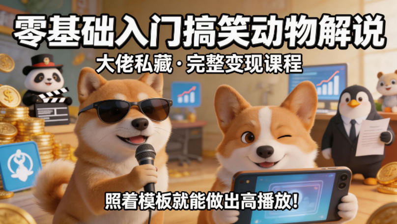 零基础入门搞笑动物解说，大佬私藏完整变现课程，照着模板就能做出高播放-weichuangqy