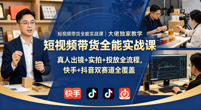 短视频带货全能实战课｜大佬独家教学，真人出镜+实拍+投放全流程，快手+抖音双赛道全覆盖-weichuangqy