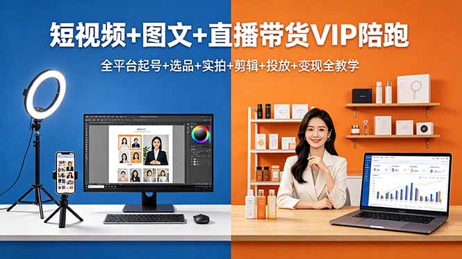 短视频+图文+直播带货VIP陪跑，全平台起号+选品+实拍+剪辑+投放+变现全教学-weichuangqy