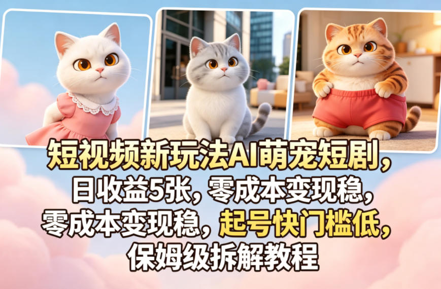短视频新玩法AI萌宠短剧，日收益5张，零成本变现稳，起号快门槛低，保姆级拆解教程-weichuangqy