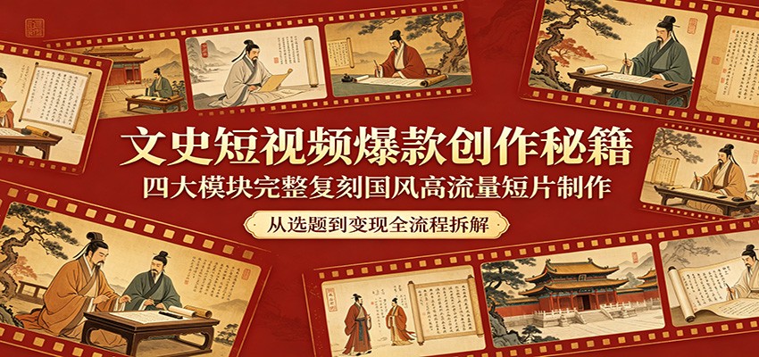 文史短视频爆款创作秘籍：四大模块完整复刻国风高流量短片制作-weichuangqy