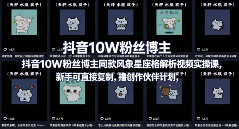 抖音10W粉丝博主同款星座性格解析视频实操课，新手可直接复制，撸创作伙伴计划，分成计划等-weichuangqy