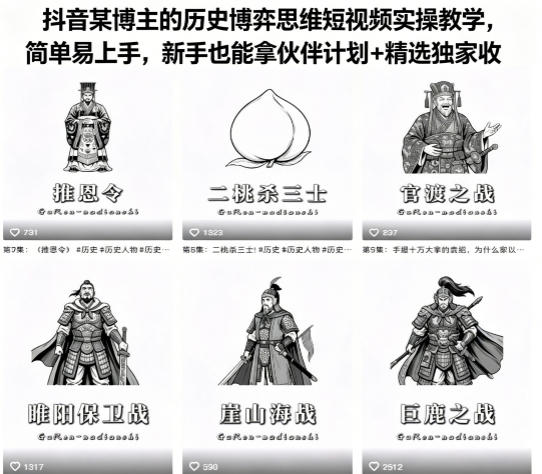 抖音某博主的历史博弈思维短视频实操教学，简单易上手，新手也能拿伙伴计划+精选独家收益-weichuangqy