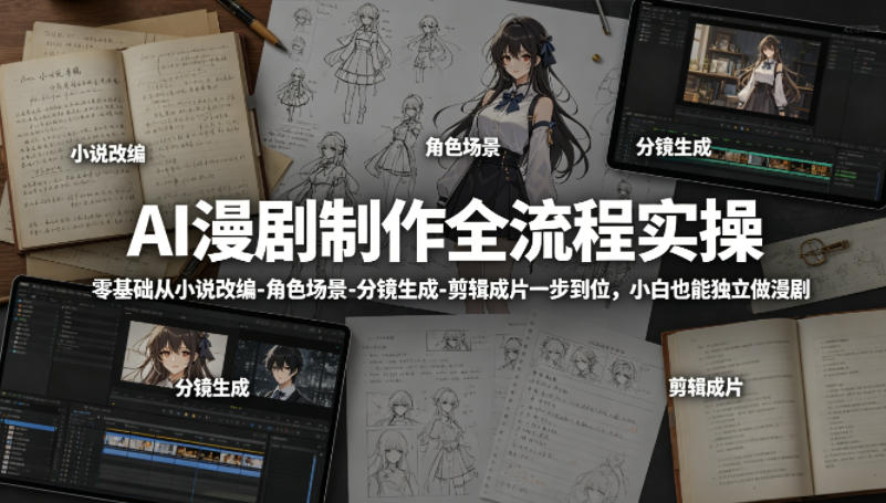 AI漫剧制作全流程实操，零基础从小说改编-角色场景-分镜生成-剪辑成片一步到位，小白也能独立做漫剧-weichuangqy