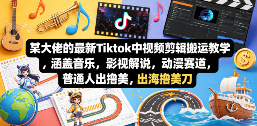 某大佬的最新Tiktok中视频剪辑搬运教学，涵盖音乐，影视解说，动漫赛道，普通人出海撸美刀-weichuangqy