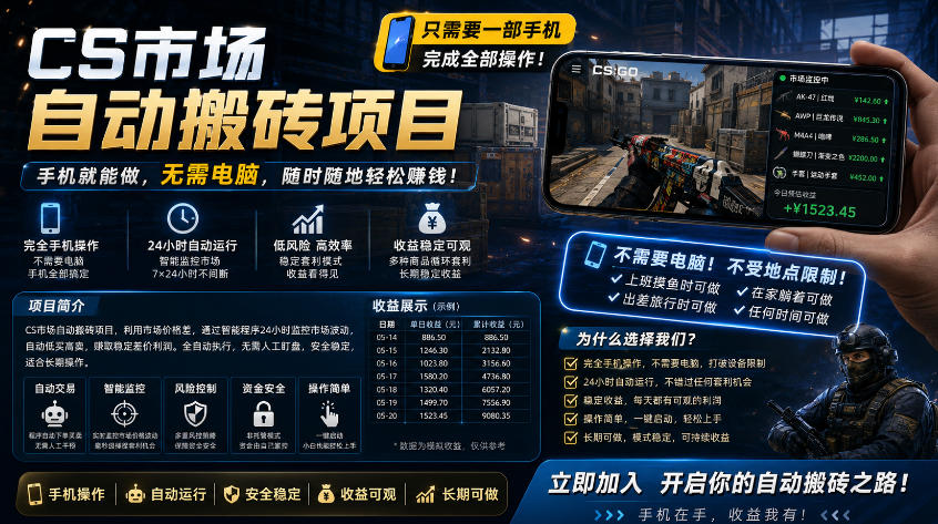 手机即可操作的CS市场自动搬砖系统｜自动监控｜自动下单|日入300+【揭秘】-weichuangqy