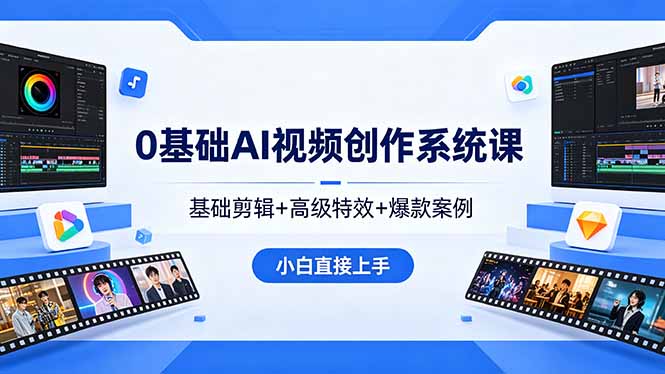 0基础AI视频创作系统课，基础剪辑+高级特效+爆款案例，小白直接上手-weichuangqy