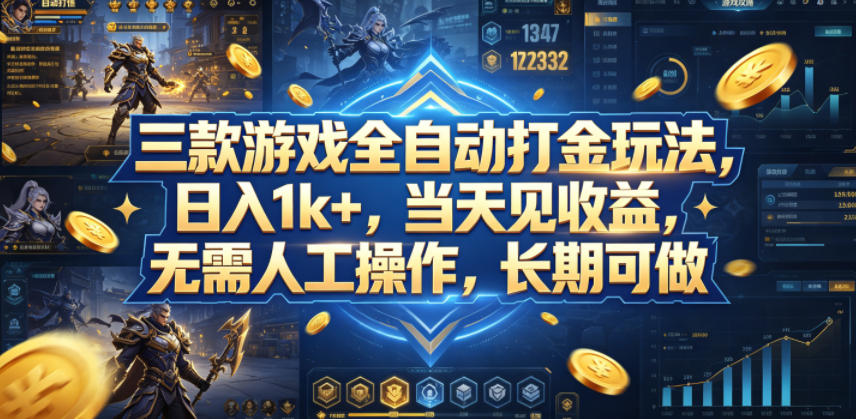 三款游戏全自动打金玩法，日入1k+，当天见收益，无需人工操作，长期可做【揭秘】-weichuangqy