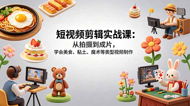 短视频剪辑实战课：从拍摄到成片，学会美食、粘土、魔术等类型视频制作-weichuangqy