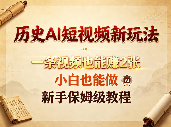 历史AI短视频新玩法，一条视频也能賺2张，小白也能做，新手保姆级教程-weichuangqy