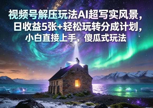 视频号解压玩法AI超写实风景，日收益5张+轻松玩转分成计划，小白直接上手，傻瓜式玩法-weichuangqy