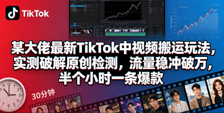 某大佬最新TikTok中视频搬运玩法，实测破解原创检测，流量稳冲破万，半个小时一条爆款-weichuangqy